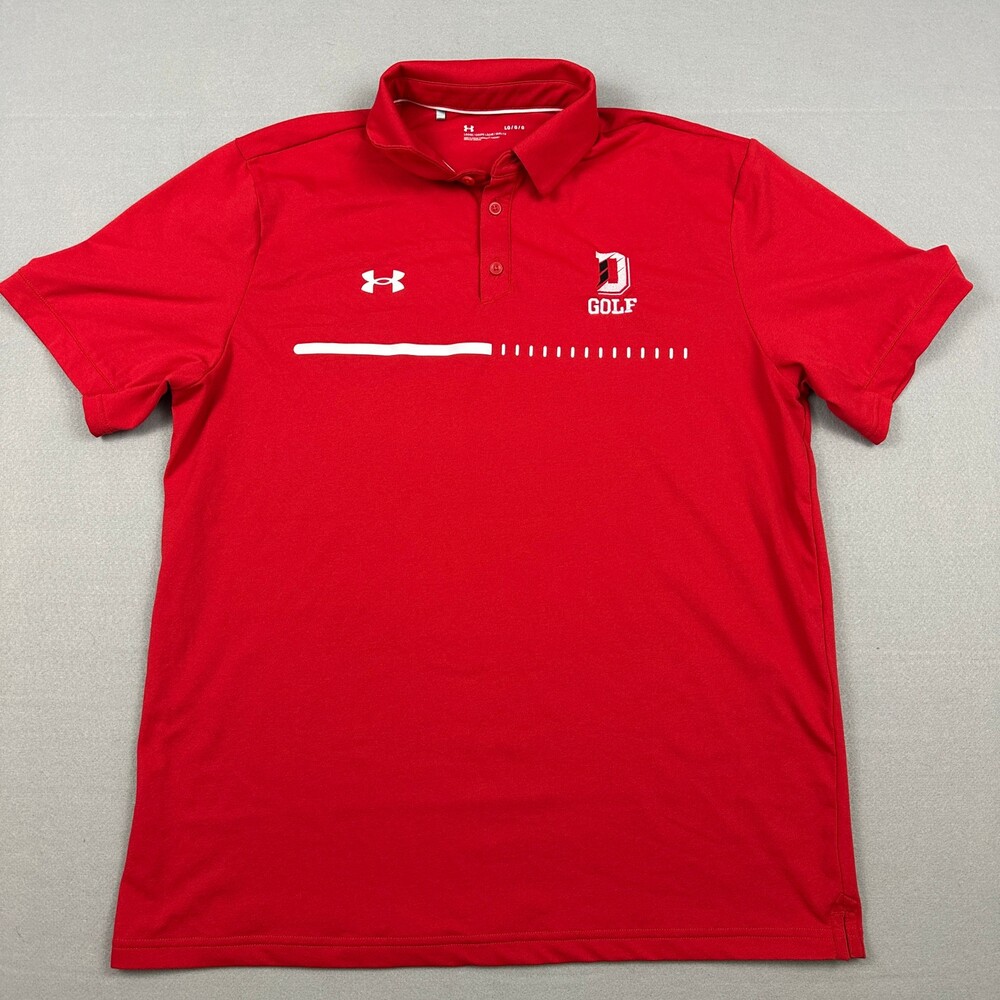 Davidson Wildcats Shirt Men Large Red White Under Armour Loose Golf Polo NCAA L